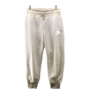 Nike Sherpa Jogger Sweatpants Womens XL Beige Cuffed Fleece High Rise